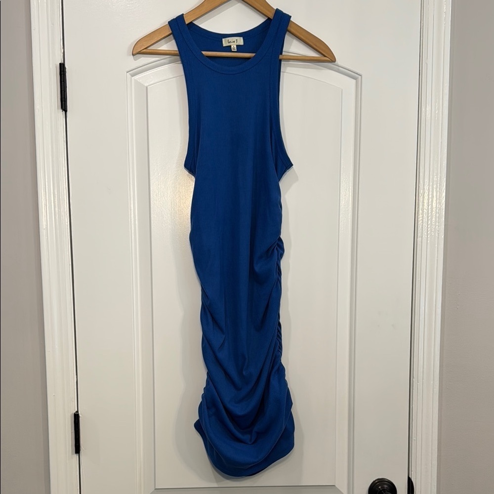 🔵 Love J Royal Blue Ribbed Ruched Sleeveless Dress Size Medium